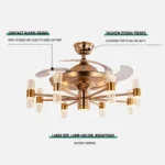 Large Chandelier Candle LED Decoration HC901 Noiseless DC Motor Livingroom Retractable Ceiling Fans with Lights