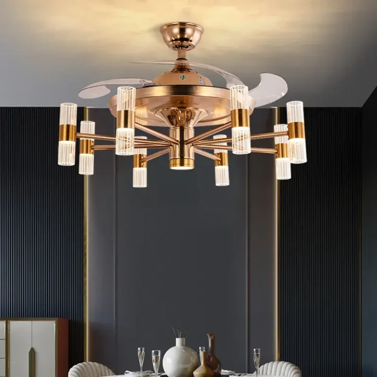 Large Chandelier Candle LED Decoration HC901 Noiseless DC Motor Livingroom Retractable Ceiling Fans with Lights