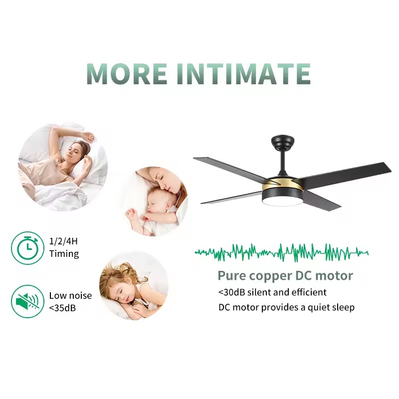 DC Motor HC552 Big 3 Blades Iron ABS 52 Inches Remote APP Control Timing Set Light LED Ceiling Fan
