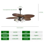 52 Inches Iron Blade Polychromatic Adjustable Smart Yuta App Remote Control HC554 Ceiling Led Chandelier Fan Ceiling