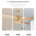 OEM ODM super silent bedroom chandelier BLDC motor living room crystal fan lamps light