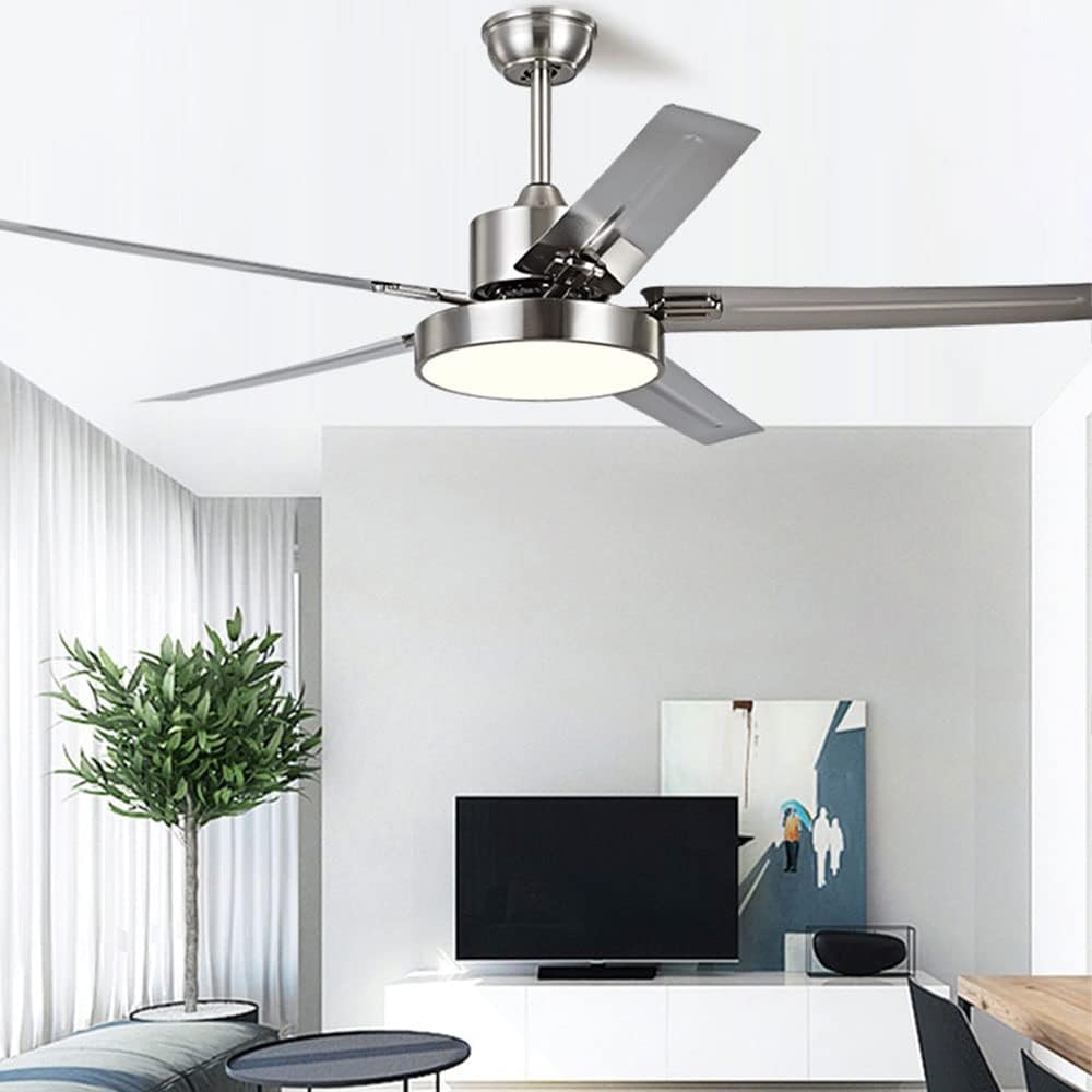 Stainless Steel Ceiling Fan With Light And Remote 42 Inch Smart Ceiling Fan With Light Modern Dimmable Outdoor Ceiling Fans LED Low Profile Ceiling Fan With Light