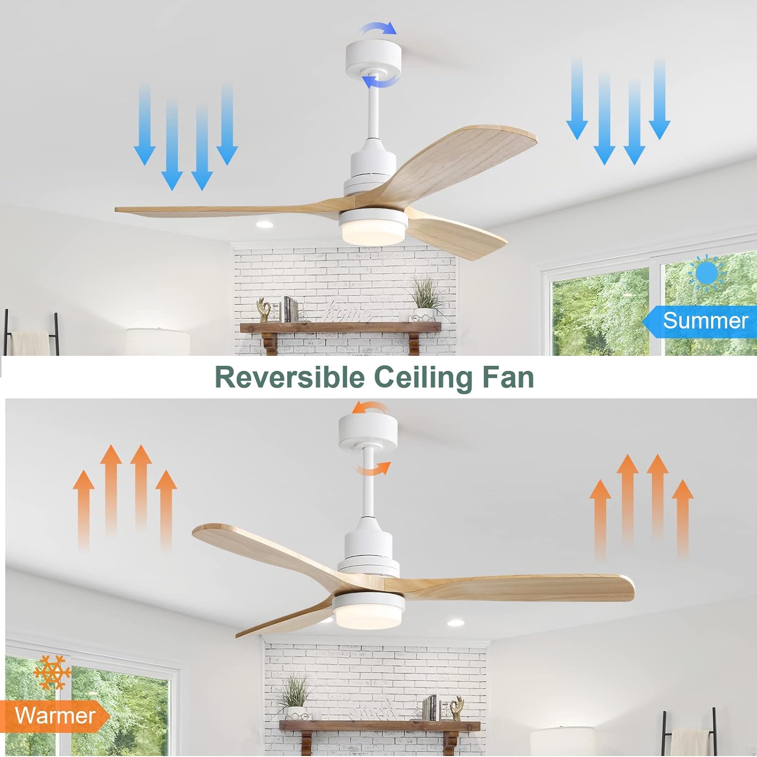 52 “Ceiling Fan with light Modern wooden ceiling fan Remote Control Dimmable LED Light 3 blade reversible DC motor for Farmhouse bedroom Living Room Terrace with Cover (Burlywood)