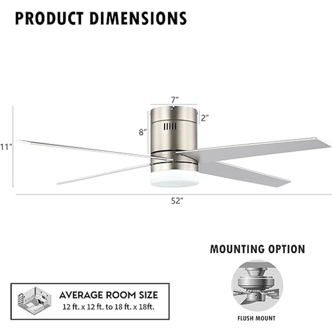 Modern LED Lighting Remote Control Copper Motor Silver Ceiling Fan with Light